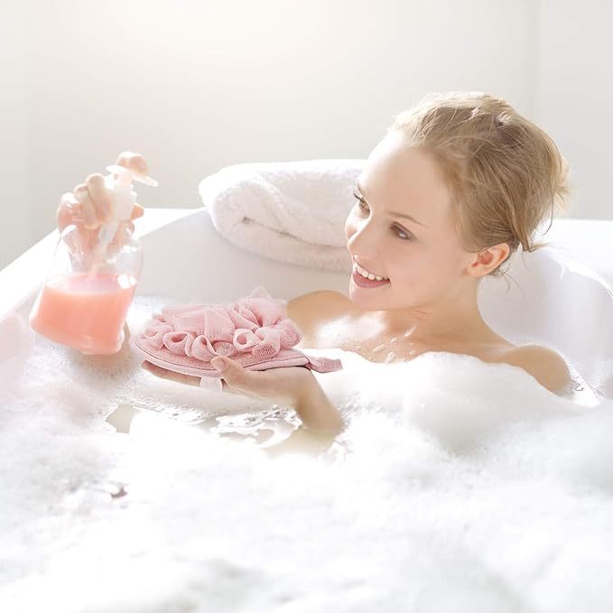 Boao 6 Pcs Bath Shower Pouf Sponge Mesh Pouf Shower Ball Exfoliating Body Sponge Pad Scrubber Glove with Flower Bath Ball (Multi-Color)
