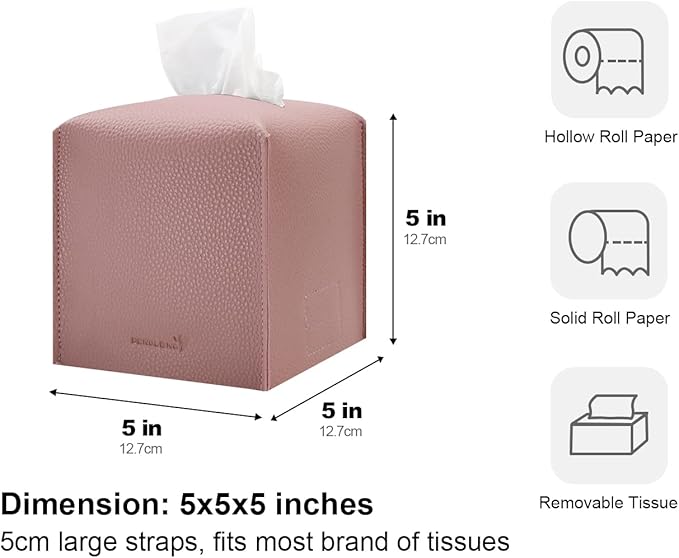 PENGLONG Tissue Box Cover 5X5X5'' PU Leather Tissue Holder Square Tissue Cube Box Organizer for Bathroom Vanity Countertop, Car, Night Stands, Office, Home, Kitchen (2Pack, Pretty Pink)