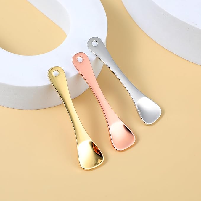 WY LIGHTING LEVEL 3Pcs Mini Skin Care Spoons Reusable Cosmetic Scoop Massage Metal Makeup Spatula Face Cosmetic Applicator Scoop Beauty Cosmetic Tool for Cream Lotions Moisturizers Mixing and Sampling