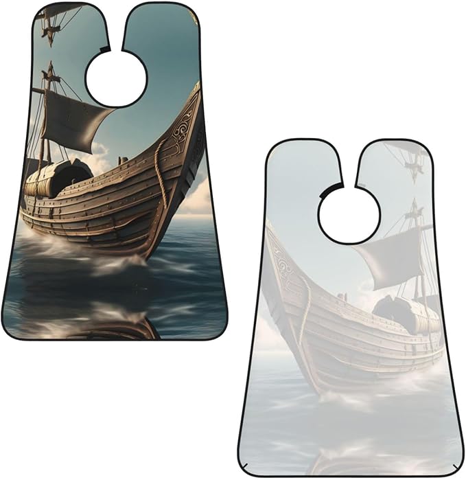 Old Viking Boat Print Beard Bib Apron For Men, Beard Hair Catcher For Men Shaving Trimming,Beard Cape Cloth