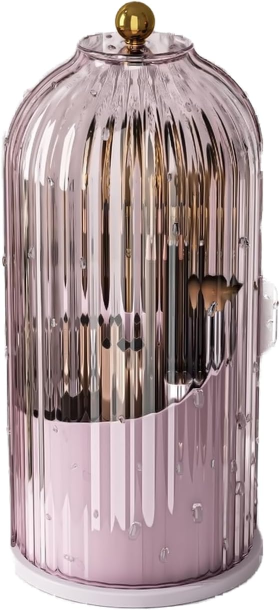GAXmi Makeup Brush Holder with Lid Rotating Cosmetic Organizer, Pink-Purple