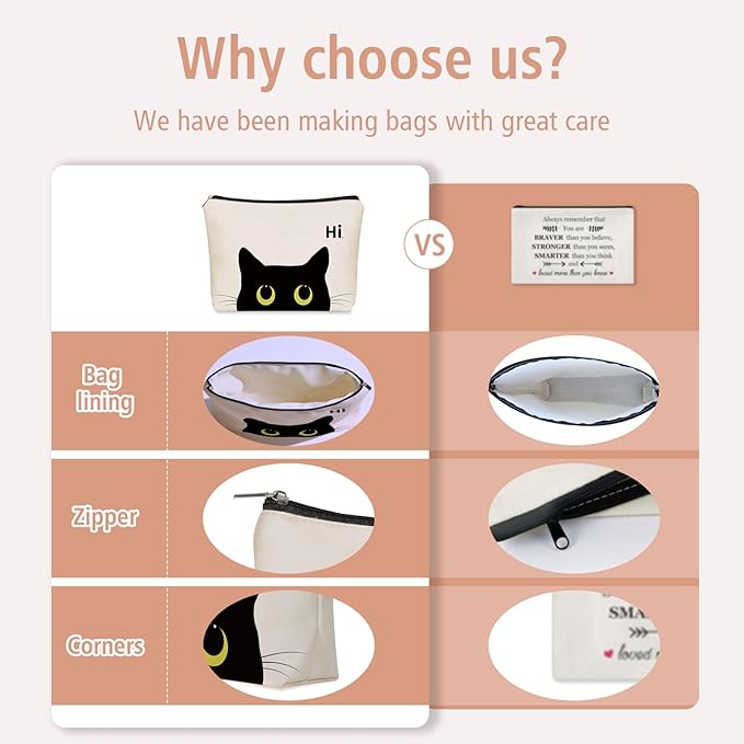 Girlly Black Cat Makeup Bag For Cat Mom Gift: Cute Kitty Cosmetic & Toiletry Pouch For Girls & Womens, Sisters, Friends.Ideal Black Cat Lover Gifts for Travel, Birthday, Christmas.