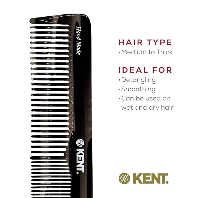 Kent 16T Fine and Wide Tooth for Daily Grooming,Handmade Styling Comb for All Hair Types,Wet or Dry Hair Detangling Comb for Men and Women,Saw Cut Hand Polished, Made in England Graphite