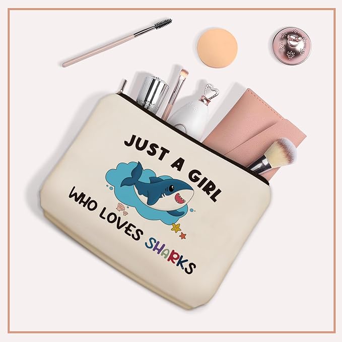 Girlly Shark Travel Makeup Bag for Teen Girls Women Shark Mom Lover Gifts