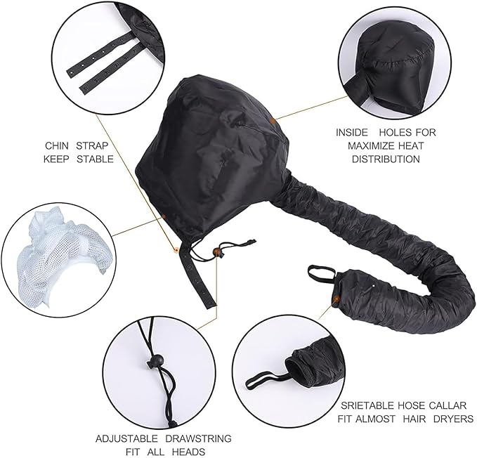 EXGYAN Net Plopping Cap for Drying Curly Hair, Adjustable Net Plopping Cap for Drying Curly Hair with Drawstring, Hair Dryer Bonnet, Plopping Cap Curly Hair for Women (Black 1)