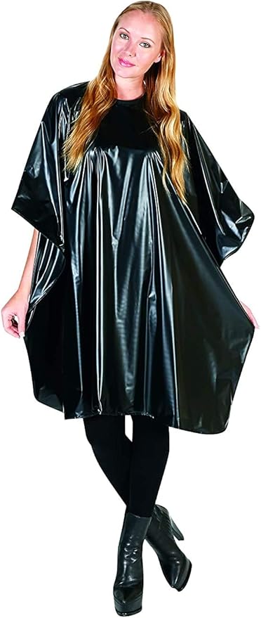 Betty Dain Jumbo Shampoo Cape, 45" W x 54" L, Waterproof and Stain-resistant Vinyl, Soft Nylon Neckband, Touch-and-close Fastener, Machine Washable, Black