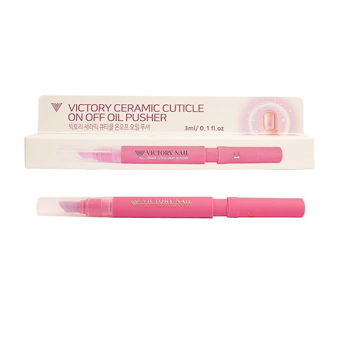 VICTORY NAIL, Cuticle Oil Pen 3-in-1 Ceramic Nail Buffer & Cuticle Remover – Moisturizing & Strengthening Nail Care for Dry, Damaged, Brittle Nails. (Pink)