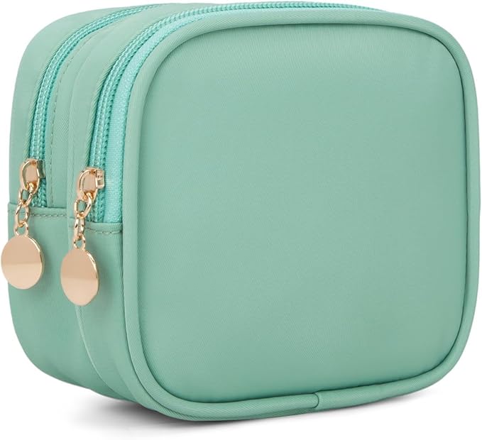 XIAOLER Small Makeup Pouch, Double Zipper Cosmetic Bag, Travel Makeup Bag, Cute Makeup Bag for Purse, Mini Toiletry Bag (mint green)