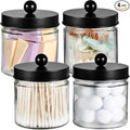 SheeChung Bathroom Organizers and Storage - 4Pack Qtip Holders Bathroom Canister Apothecary Jars for Cotton Swabs, Rounds, Balls, Qtips,Makeup Sponges, Flossers,Bath Salts - Black