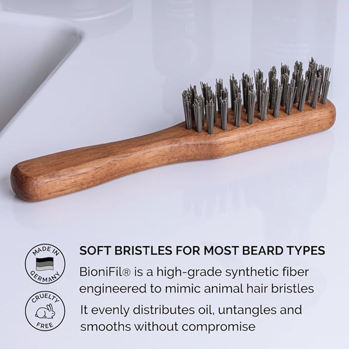 ZEUS Vegan Beard Brush for Men, Soft Bristle Handle Grooming Tool (J73)