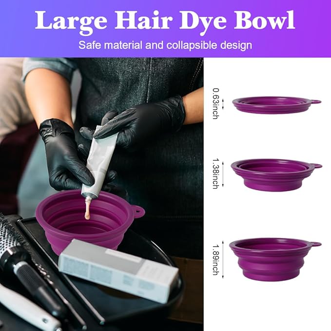 MOONMINI Hair Dye Color Brush and Bowl Set, Color Bowl Brushes Tool Mixing Bowl Kit Tint Comb for Hair Tint Dying Coloring Applicator (Purple&Clear)