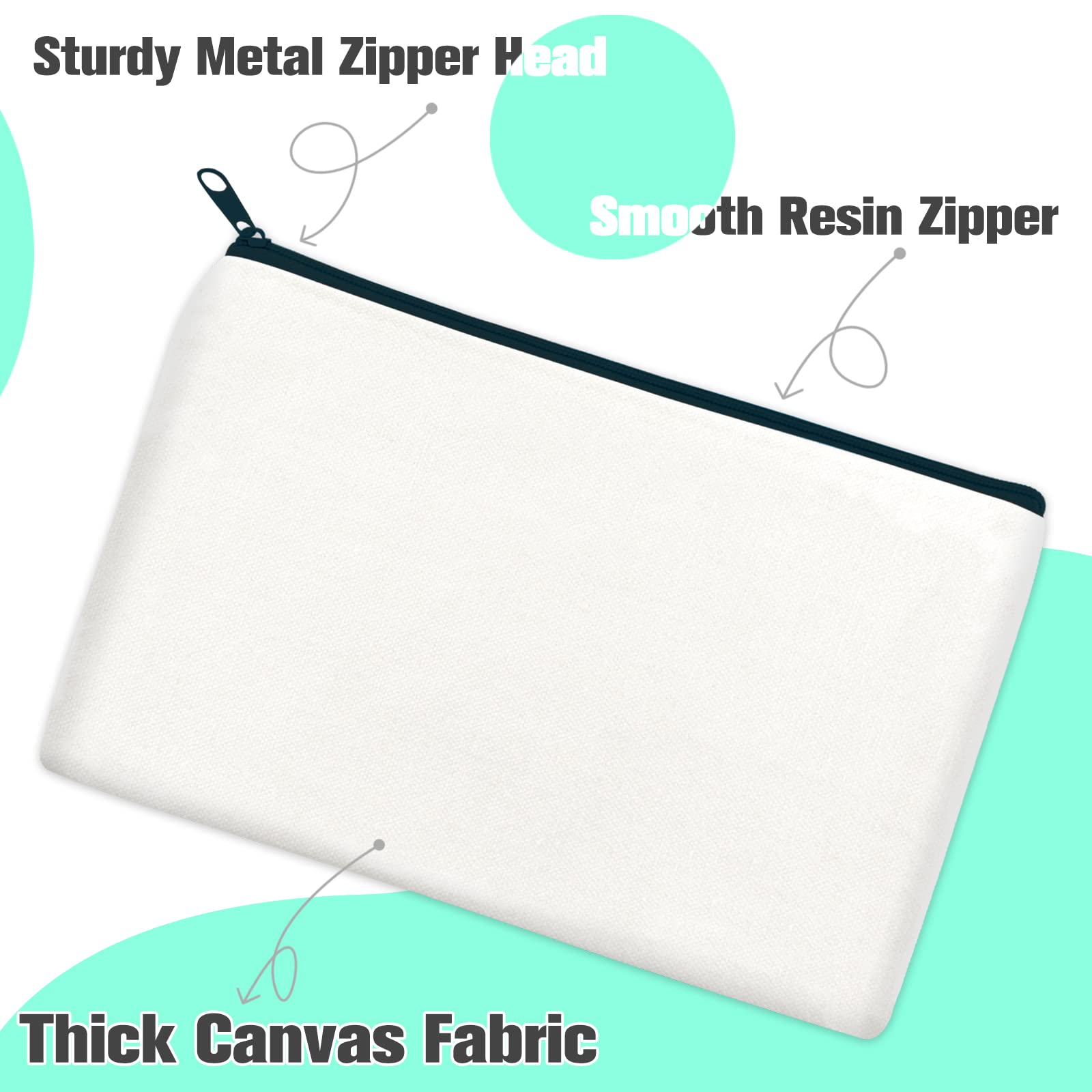 ZeeDix 8 Pack 8.3 x 5 inches Blank DIY Craft Bag - White Canvas Zipper Pouch Bags Multipurpose Cosmetic Bag Makeup Pouch with Zipper, Travel Toiletry Bag for Storage