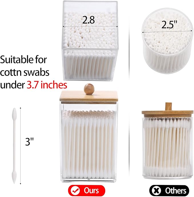 Tbestmax 12 OZ Cotton Swab/Ball/Pad Holder, Qtip Apothecary Jar, Clear Bathroom Containers Dispenser for Storage 4 Pack Wood Lids