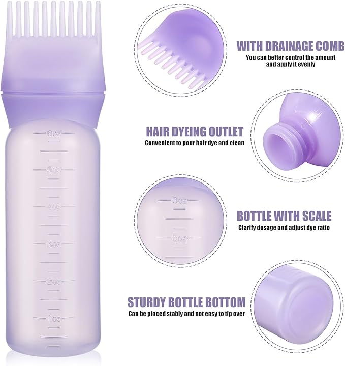 Pimoys 6Oz Root Comb Hair Dye Oil Applicator Bottles for Scalp, Purple