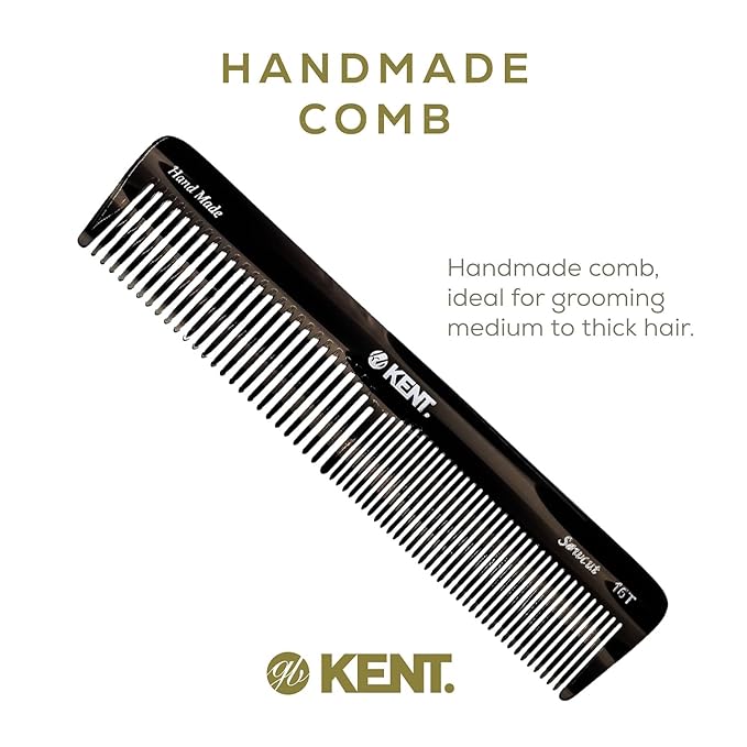 Kent 16T Fine and Wide Tooth for Daily Grooming,Handmade Styling Comb for All Hair Types,Wet or Dry Hair Detangling Comb for Men and Women,Saw Cut Hand Polished, Made in England Graphite