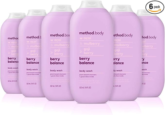 method Body Wash, Berry Balance - Leaves Skin Feeling Soft & Moisturized, Made Without Parabens, Notes of Acai, Mulberry & Goji Berry, 18 fl oz - 6 pack