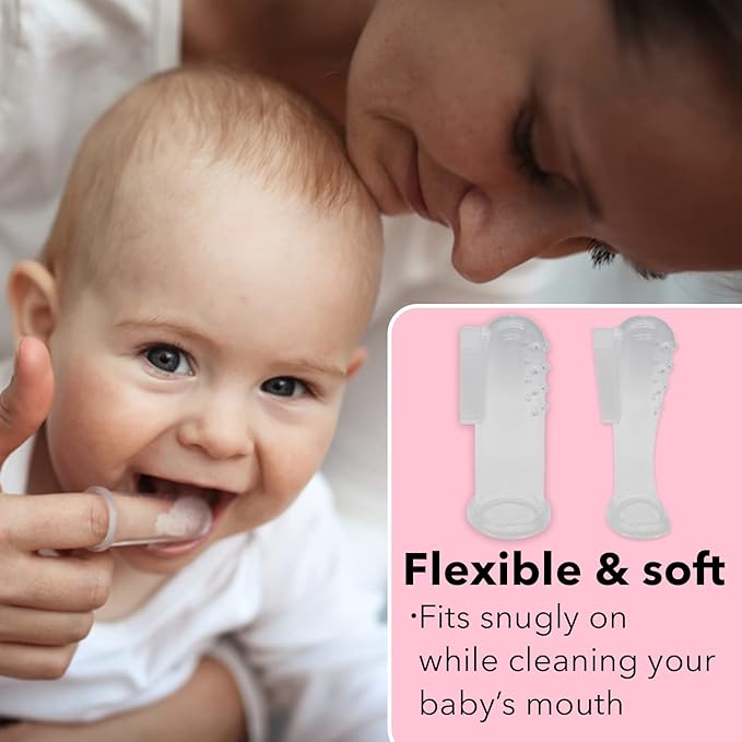 Gadgetime USA Baby Finger Toothbrush Set - Silicone Toddler Toothbrush with 3 Cases in Blue, Pink & Clear - Newborn Oral Massager