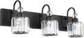 Ralbay Modern Crystal Vanity Light 3-Lights Modern Crystal Vanity Lights for Bathroom Matte Black Crystal Bath Wall Light Fixtures Modern Black Crystal Bathroom Light Fixtures