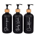 Glass Shampoo and Conditioner Pump Bottles Soap Dispenser Bamboo Pump Head Empty Glass Refillable Shampoo Conditioner Body Wash Soap Bottles for Bathroom, 17 oz, 3 Pack, Black