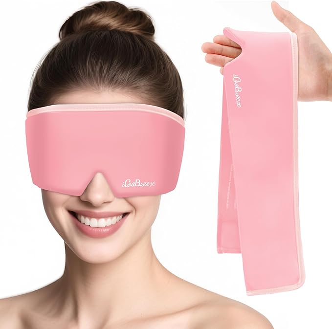 Cooling Eye Mask for Puffy Eyes, FSA Eligible HSA, Headache and Migraine Relief Gel Eye Mask, for Headache, Puffiness, Eye Strain, Reusable Face Ice Pack for Post-Surgery Care, Light Pink