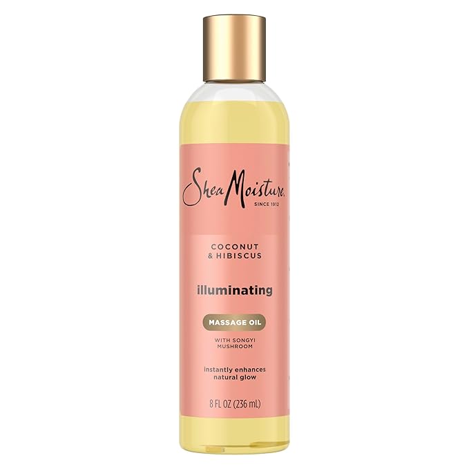 Shea Moisture Coconut & Hibiscus Massage Oil and Body Oil for Dry Skin, Bath Oil with Coconut Oil and Vitamin E Oil for Skin, 8 oz
