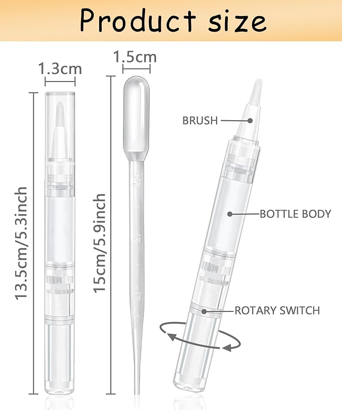 uadbau 6 Pcs 3ml Empty Cuticle Oil Pen with 4 Pcs Transfer Pipettes - Transparent Nail Oil Twist Pens with Brush Tip for Nail Oil, Eyelash Growth Liquid, Cosmetic Lip Gloss Container Applicators