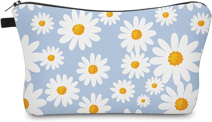 Aiphamy Cute Travel Makeup Bag Cosmetic Bag Small Pouch Gift for Women (Daisy Pale Blue)