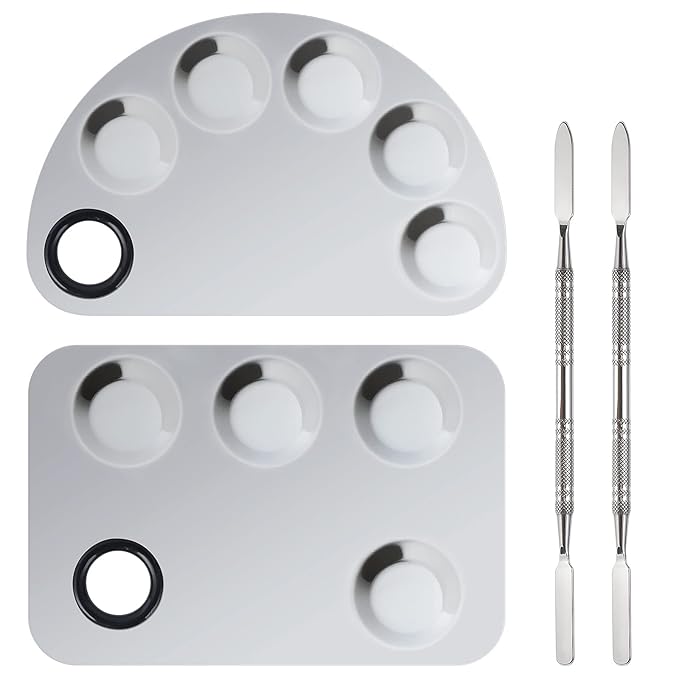 Penugo Professional Stainless Steel Makeup Palette,2 Pieces Cosmetic Palette with Spatula Tool, Nail-art Mixing Palette for Cosmetic Pigment Blending