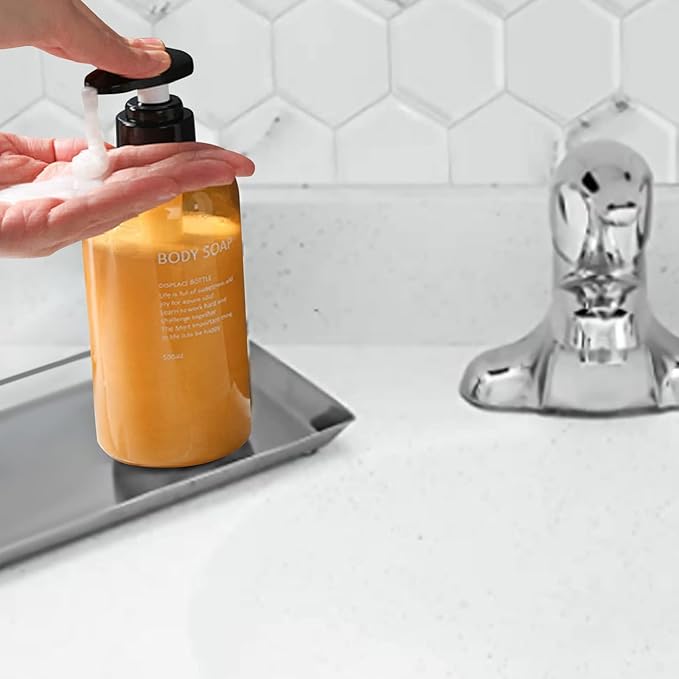 3pcs Refillable Shampoo and Conditioner Bottles, 16.9oz/500ml Shampoo Conditioner Body Wash Dispenser for Hotel Bathroom, 3pcs Plastic Shampoo Bottles with Pump (Amber)