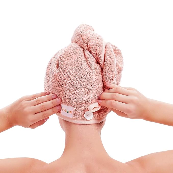 M-bestl 2 Pack Microfiber Hair Towel Wrap,Quick Dry,Anti-frizz(Pink&Beige)