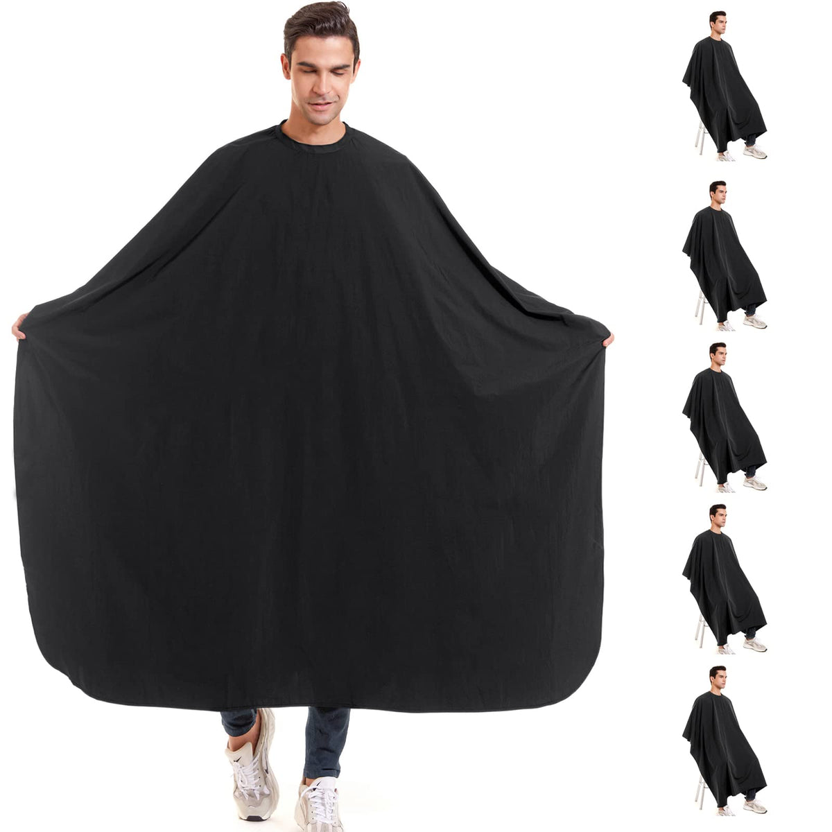 izzycka Professional Barber Cape With Armholes - Hands Free All Purpose 64"x56" Large Waterproof Salon Capes for Hair Stylist - Nylon Hair Cutting Cape For Hair Dye, Hair Color,Haircut - Black