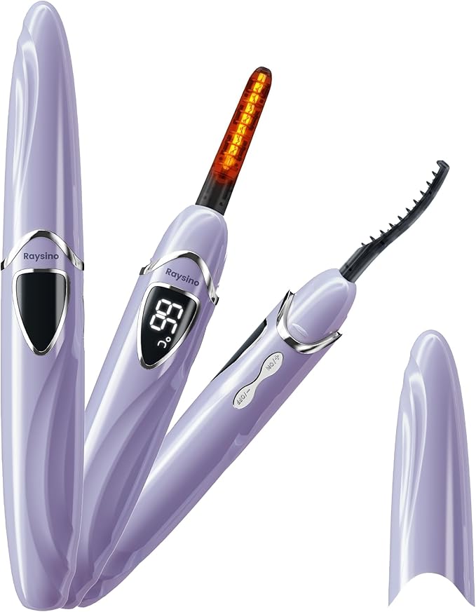 Raysino Heated Eyelash Curler, S600 Rechargeable Heated Lash Curler, Eyelash Curler Heated in 8s for Women 24 Hs Lasting Natural Makeup (Lilac/Silver, 148MM)