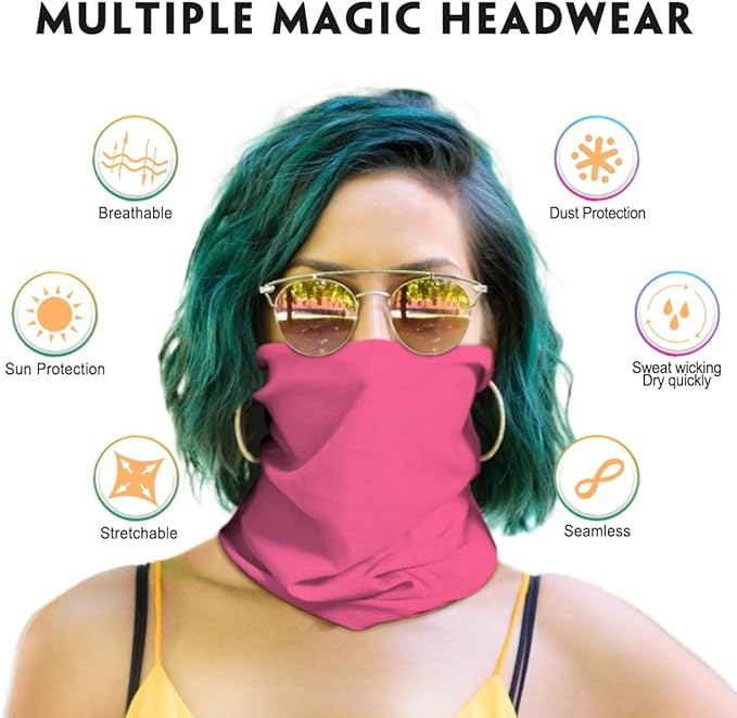 Venswell Neck Gaiter Mask for Men Women, Seamless Bandana Rave Face Cover, Magic Face Scarf, Balaclava,Headband, Headwrap, Headwear (B-Different Solid)