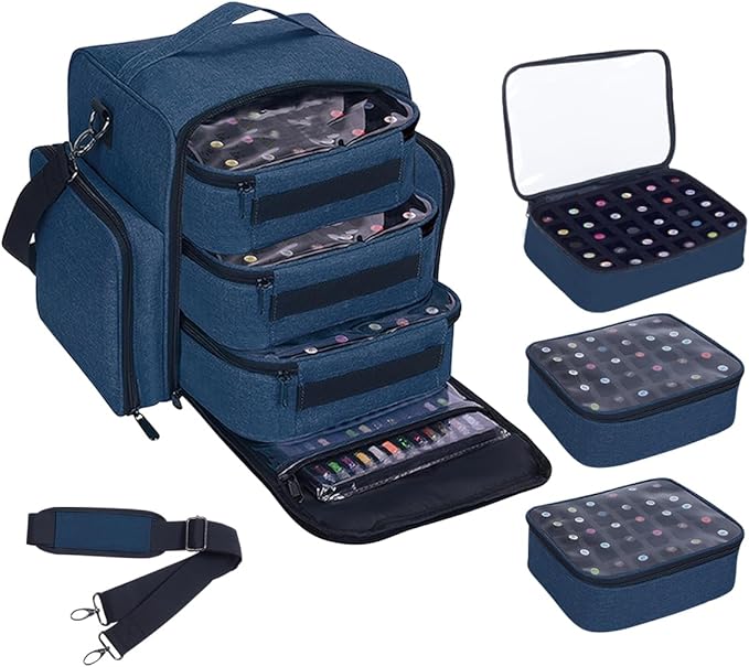 UOZL Nail Polish Organizer Case Hold 90 Bottles with 3 Detachable Bag,Blue