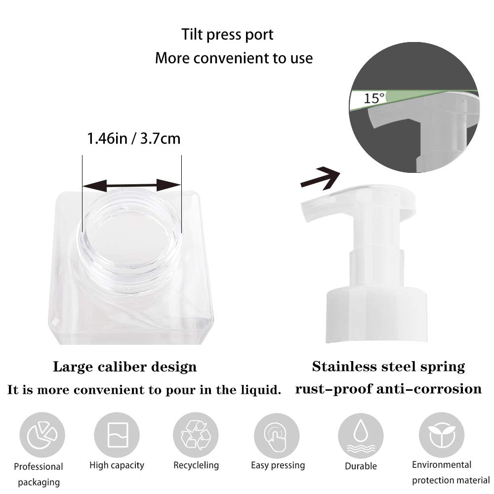 2 Pack Foaming Soap Dispenser, 15 Oz Refillable Plastic Pump, Clear