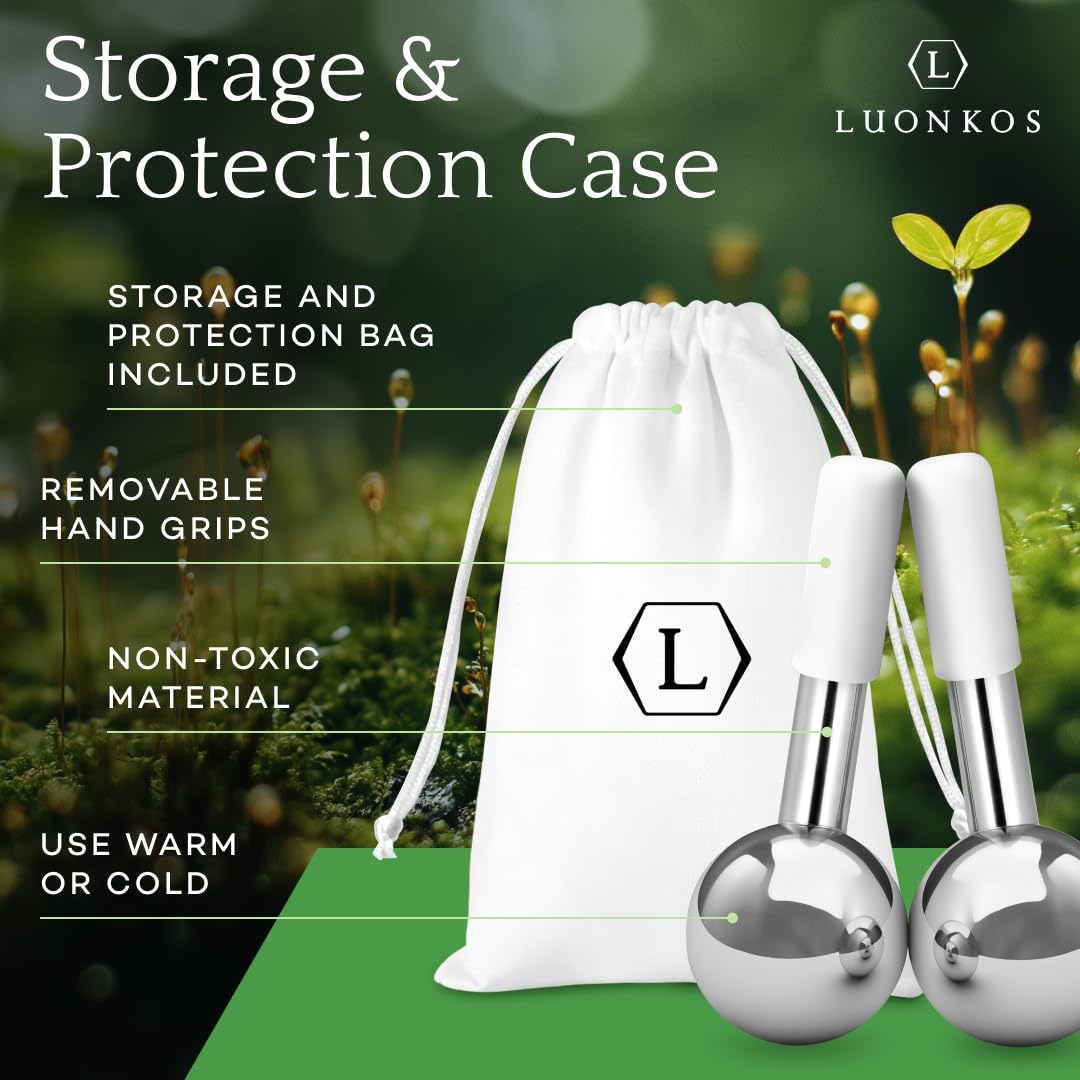 LUONKOS Ice Globes for Face and Eyes - Set of 2 Stainless Steel Cryo Sticks