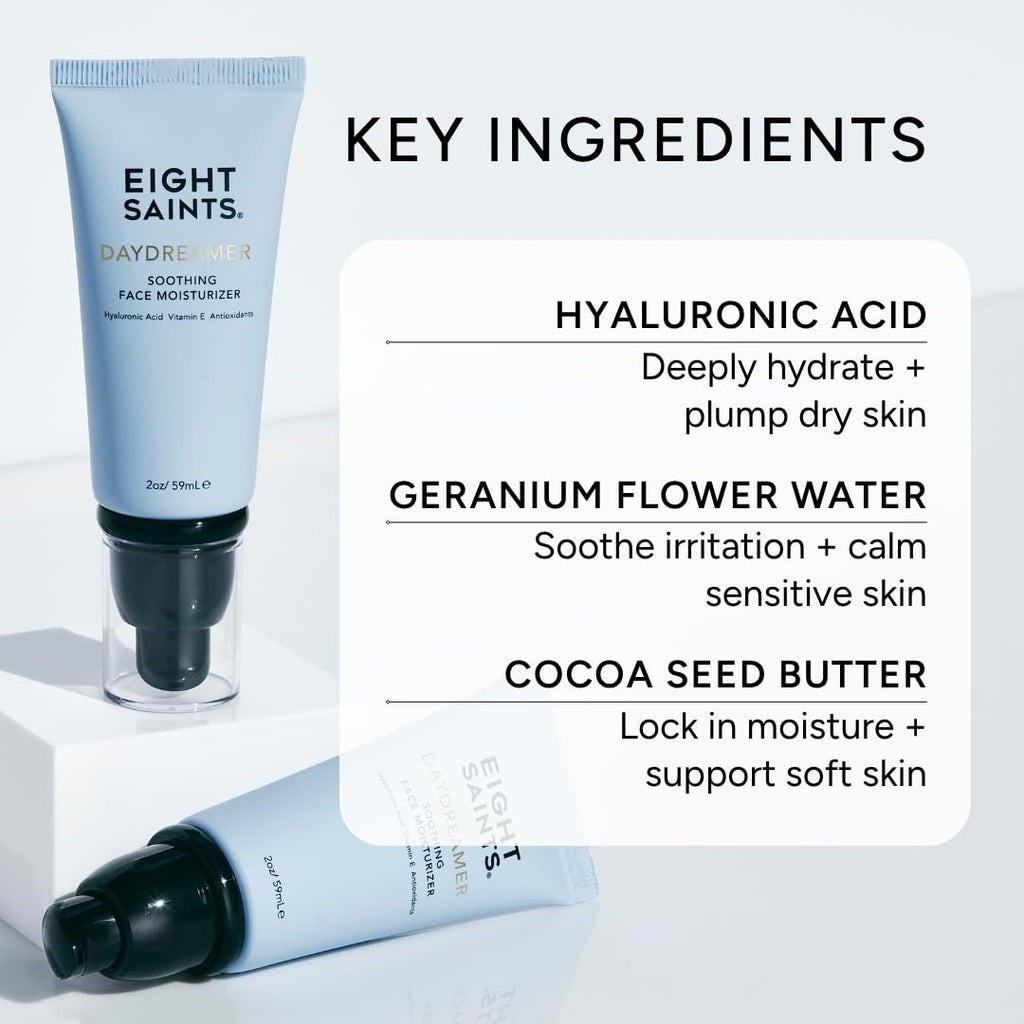 Eight Saints Daydreamer Soothing Anti Aging Face Moisturizer, Fast Absorbing Oil Free Face Lotion With Hyaluronic Acid & Vitamin E, and Sunflower Oil, Hydrating Daily Facial Moisturizer, 2 Ounces