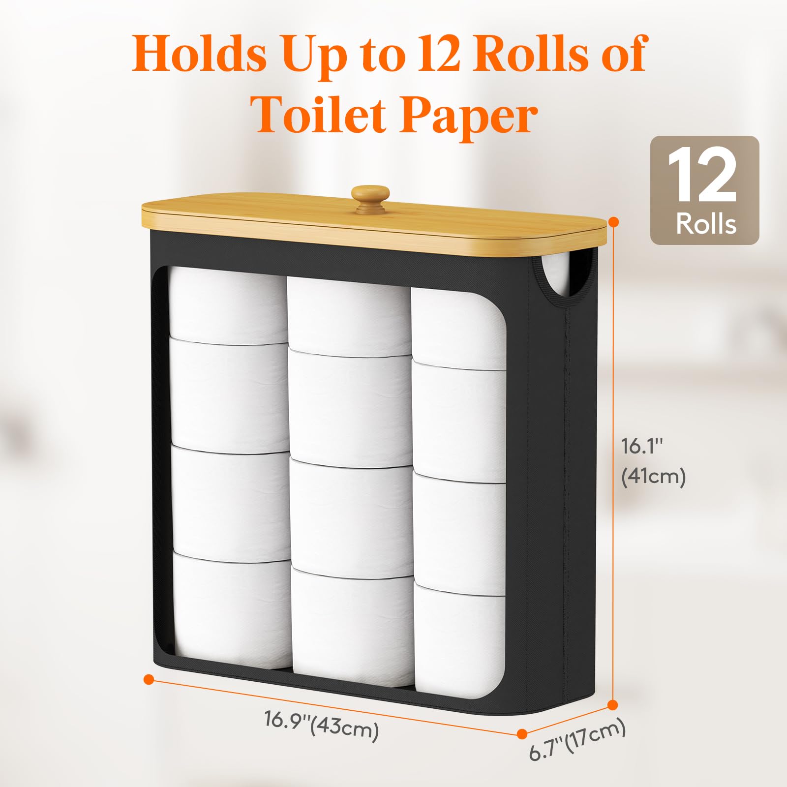 Lifewit Toilet Paper Storage Holder, Extra Large Stand Basket, 30L, Black