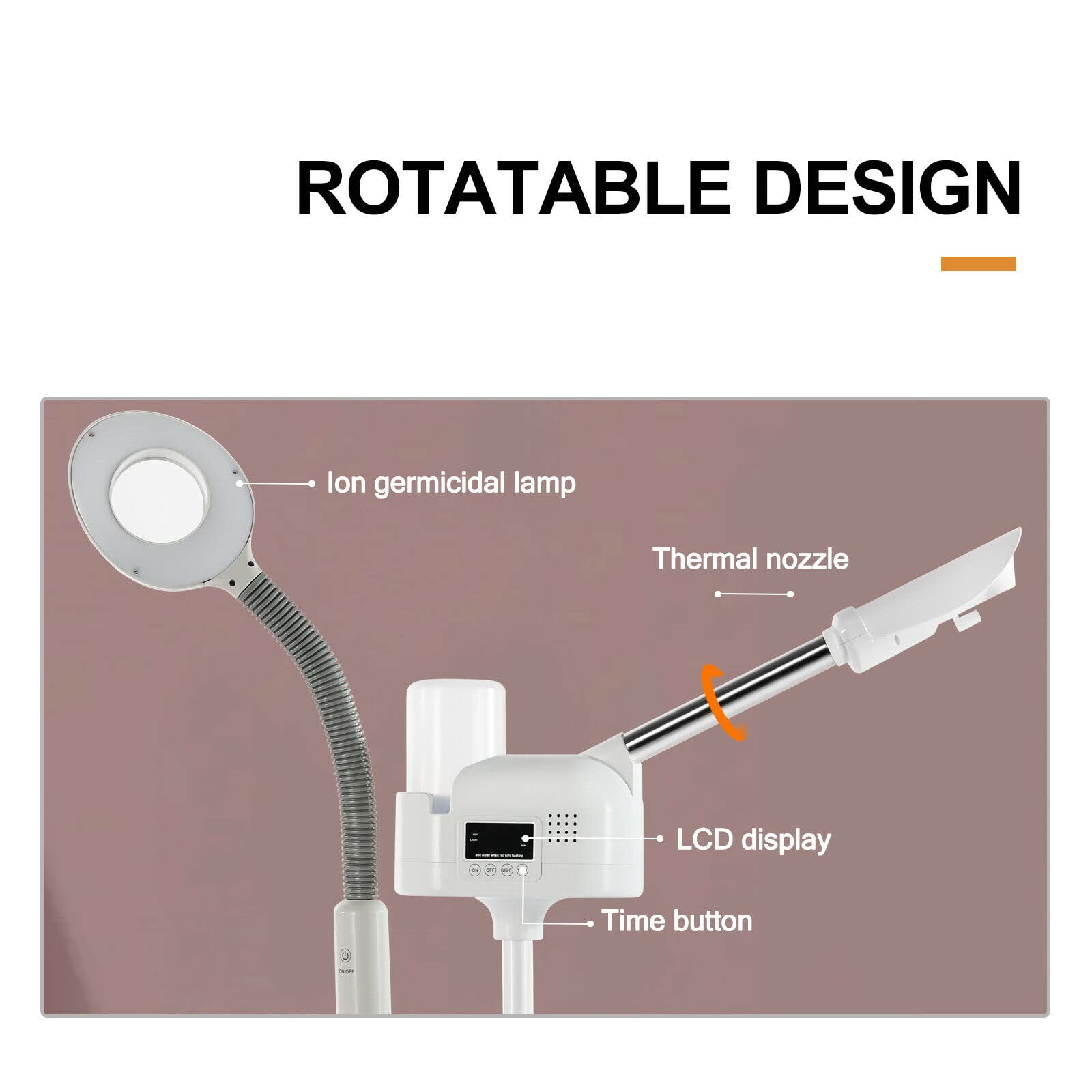 Artist hand Professional Facial Steamer with 5X LED Magnifying Lamp 2 in 1