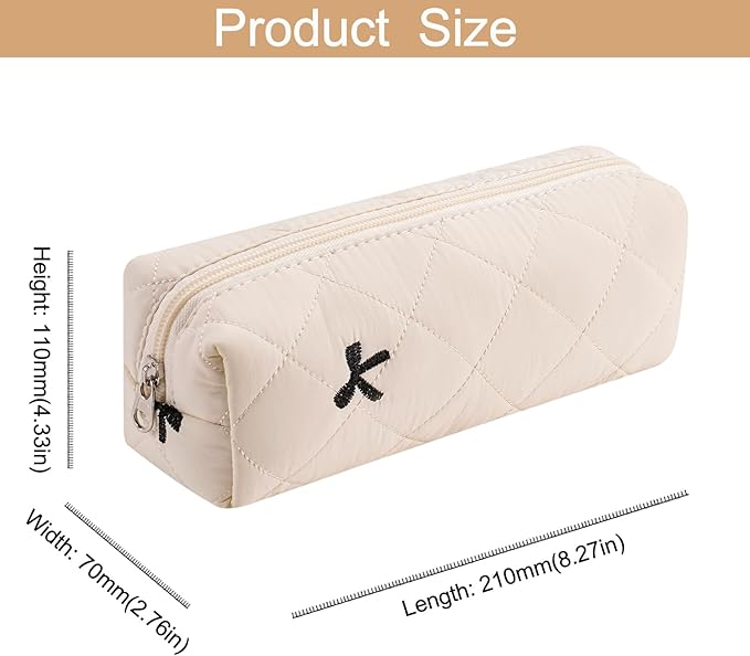 HHQQWZ Cute Floral Cotton Makeup Brush Cosmetic Bag for Women, Travel Quilted Zipper Make Up Bag, Flowers Toiletry Organizer Case Kawaii Makeup Cosmetic Travel Cloth Pouch (Beige)