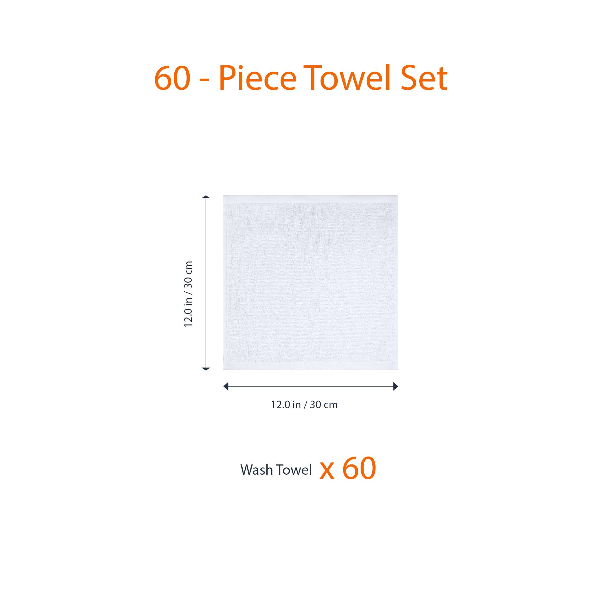 Amazon Basics Highly Absorbent, Fast Drying 100% Cotton Washcloths for Bathroom, Machine Washable, Soft, 12 x 12 in, White, 60-Pack