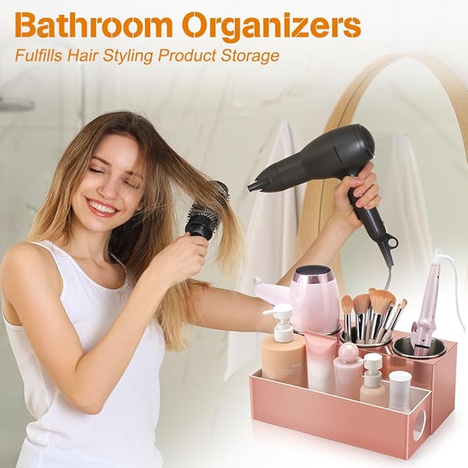 GFWARE Hot Hair Styling Tool Organizer with 3 Stainless Steel Cups, Pink