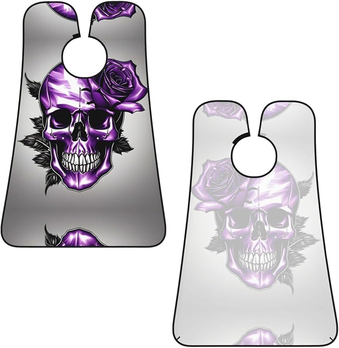 Purple Rose And Skull Print Beard Bib Shaving Apron, Beard Hair Trimming Cape Gift For Dad