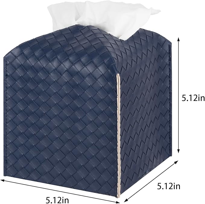 Tissue Box Cover PU Leather Tissue Holder Square Facial Tissue Case Facial Paper Organizer Dispenser for Bathroom, Vanity Countertop, Tabletop, Car, Navy Blue