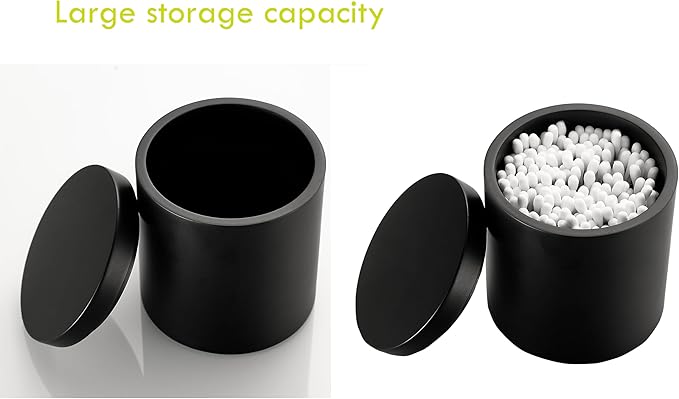 Joitsvia Cotton Swab Holder, Qtip Holder Dispenser with Lid, Resin Bathroom Containers,Vanity Storage Jars Organizer for Cotton Ball, Floss, Bath Salts, Bathroom Accessories, Matte Black