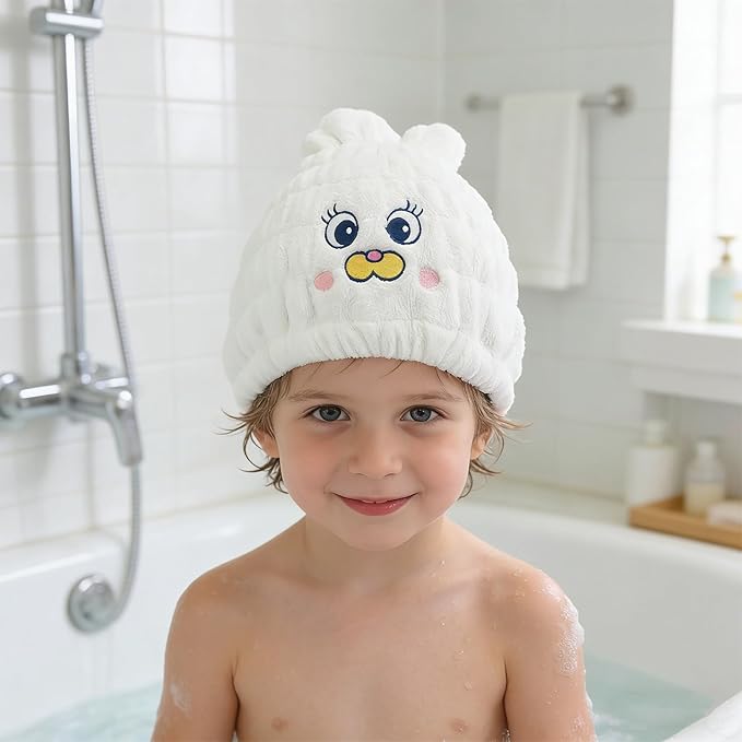 Ksheria 2 PCS Microfiber Hair Towel Wrap for Kids, Girls & Women,Cute Unicorn and White Rabbit Dry Hair Cap - Super Absorbent Quick Drying, Lightweight Turban Towel for Wet Hair
