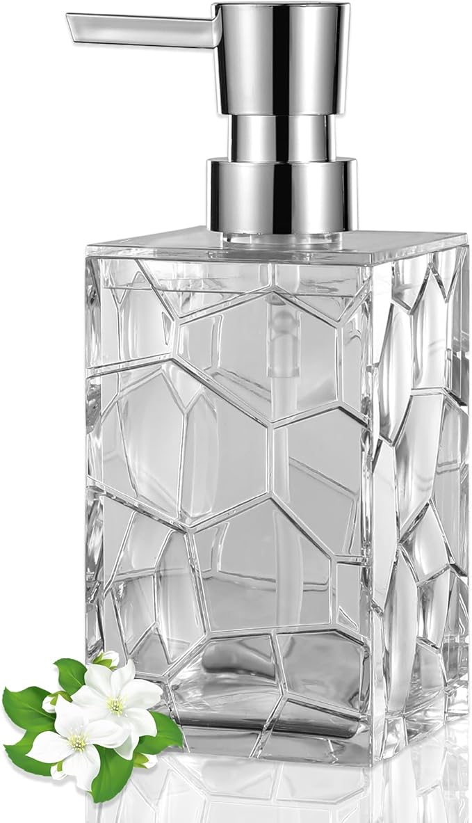 Hand Soap Dispenser, Clear Acrylic Plastic Liquid Pump Bottles Refillable Lotion Dispenser for Bathroom Decor Kitchen College Dorm