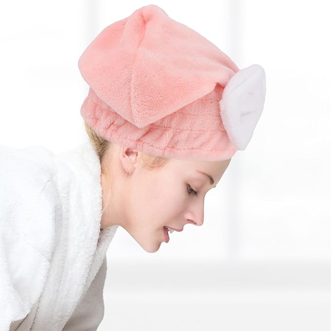 KEUKORZ 2PCS Microfiber Hair Drying Caps Hair Towel Cap Extra Soft and Ultra Absorbent Fast-Drying Hair Turban Wraps Gift for Women and Girls(Pink and Blue)
