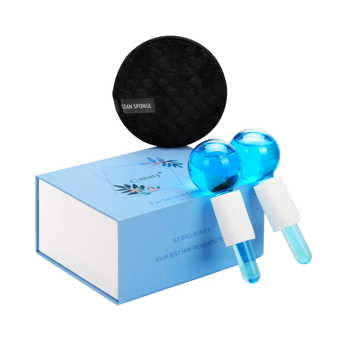 CIBLUTY Ice Globes for Facials- Freezer Free Face Rollers with Essence for Daily Beauty Routines, Skin Massagers Globes Durable Quartz Glass for Reduce Puffiness Skin Cooling (Update Green)