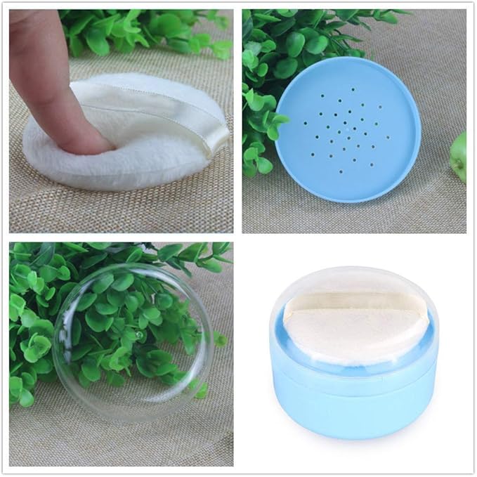 Onwon After-Bath Puff Box Empty Body Powder Container Dispenser Case with Sifter and Powder Puffs for Home and Travel Use